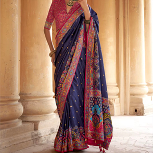 Sari indien de haute qualité en mousseline de soie douce, magnifique pour les mariages et les fêtes, designs modernes, travail de fil de viscose - Product Image 1