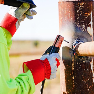 Guantes de trabajo de cuero con puño de seguridad, doble Palma, piel de vaca dividida resistente a la abrasión, puño de goma, resistente al desgarro - Product Image 4