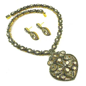 Ensemble de bijoux fins pour femmes, plaqué or, collier et boucles d'oreilles en filigrane pour les fêtes et les mariages, or rose avec diamant et perle - Product Image 2