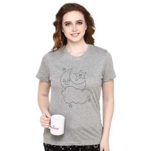 Ensemble short et haut décontracté pour femme Evolve, col rond, imprimé galaxie, gris ricin et noir, en tissu doux - Product Image 5