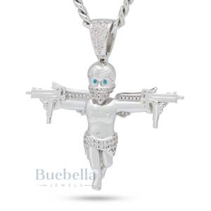 Dual Uzi Angel 925 collar de lujo de plata Iced Bling Moissanite colgantes diseño único chapado en oro Hip Hop declaración fiestas - Product Image 4