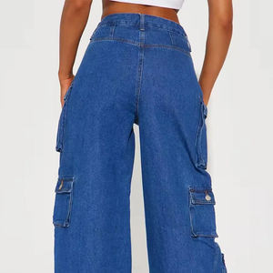 Ropa de calle de alta calidad, seis bolsillos, cintura alta, pierna ancha, pantalones Cargo a la venta, pantalones deportivos de algodón de alta calidad para mujer - Product Image 5