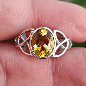 925 Sterling Silver Handmade Celtic Knot <b>Ring</b> with Citrine Unique Boho Gemstone Inlay Elegant <b>Statement</b> Piece for Women - Product Image 4