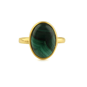 Dainty 12x16mm Bague lunette en malachite verte naturelle pour femme en argent sterling de style vintage plaqué or 18 carats pour mariage - Product Image 3