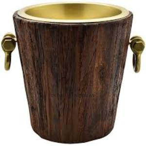 Seau à glace en acier inoxydable argenté poli avec pinces et accessoires de bar recouverts de cuir de qualité supérieure - Product Image 3