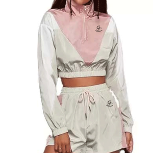 Women's 100% Polyester Crop Top Windbreaker with <b>Printed</b> Track Suit Knitted Two-Piece Set for Everyday Wear Custom Private Label - Product Image 1