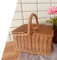 Panier de pique-nique en rotin et jacinthe d'eau avec couvercle, écologique, fait main, classique, rond, multifonctionnel, récipient alimentaire