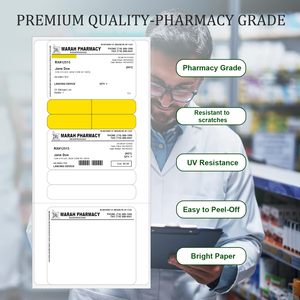 Etiquetas para Recetas Médicas de 3 3/4" X 8 1/4", Papel Térmico Adhesivo Resistente a los Rayones, a los Rayos UV y al Agua, Grado Farmacéutico, Proveedor OEM - Product Image 2