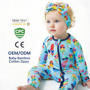 Pyjama bébé personnalisé en coton bambou avec fermeture éclair bidirectionnelle, faible MOQ, manchettes convertibles, barboteuse à pieds pour nouveau-né, adapté aux peaux sujettes à l'eczéma, pyjama pour tout-petit - Product Image 1