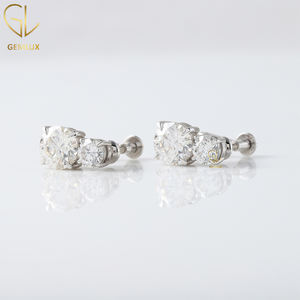 Trendy Design High Quality 14k Gold Round Cut Moissanite <b>Diamond</b> Two Stone English Lock Earrings for <b>Anniversary</b> - Product Image 3
