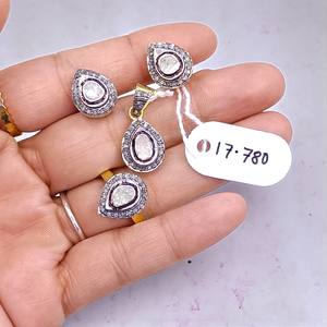 Juego de Joyería de Plata Chapada en Oro con Diseño Único de Diamantes Polki, Regalos de Navidad - Product Image 2