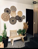 Panier mural rond en rotin naturel tressé style bohème pour anniversaire, salon - Prix compétitif