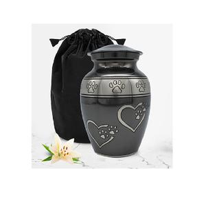 Urne funéraire en laiton argenté personnalisé en forme de cœur pour adultes de style américain avec compartiment pour cendres en bronze massif avec empreinte de patte dorée - Product Image 6