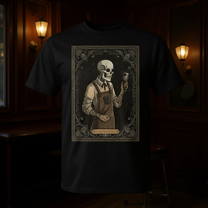 T-Shirt Gotica di Halloween con Scheletro e Barbiere, Carta dei Tarocchi per Uomo, Abbigliamento Promozionale - Product Image 3
