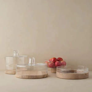 Eco-Friendly Wood and <b>Glass</b> <b>Dome</b> Round <b>Cake</b> <b>Stand</b> Hand Wash Only - Product Image 1