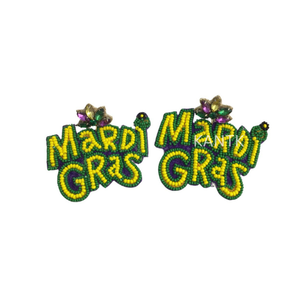 Pendientes de Fiesta Multicolores con Cuentas de Mardi Gras, Pendientes Largos Coloridos Hechos a Mano para Mujer - Product Image 1