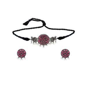 Maroon Kundan <b>Choker</b> with Zircon for Wedding Occasions - Product Image 3