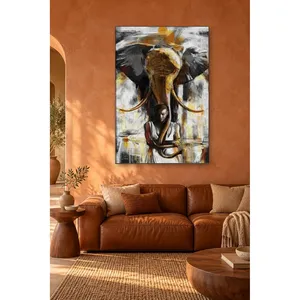 Impresión en Lienzo de Elefante Fida con Patrón Dorado y Niño Africano - Product Image 4