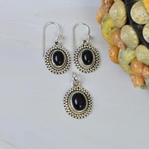 Pendentif Onyx Noir Pierre Précieuse Meilleur Design 925 Pendentif En Argent Sterling Boucles D'oreilles Ensemble Cadeau De Mariage pour l'amour Avec 925 Timbre Bijoux - Product Image 3