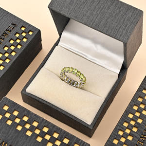 Bague de mariage empilable en or blanc 14 carats véritable avec pierre précieuse péridot ovale 5x3mm, cadeau d'anniversaire ou de promesse pour petite amie - Product Image 2