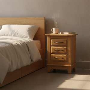 Table basse moderne à 3 tiroirs, couleur naturelle, bois d'hévéa, MDF, meubles de salon - Product Image 2