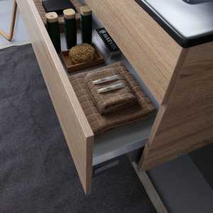 Mobile Bagno Moderno a Parete in Rovere Naturale da 120 cm, Due Pezzi, con Doppio Lavabo Nero Opaco Shanghai - Set Premium - Product Image 5