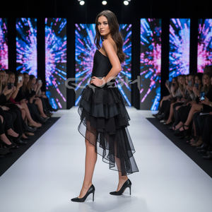 Gothic <b>Black</b> Satin Overbust Corset Dress with Layered Organza Ruffle <b>Skirt</b> for Party & Cosplay - Product Image 6