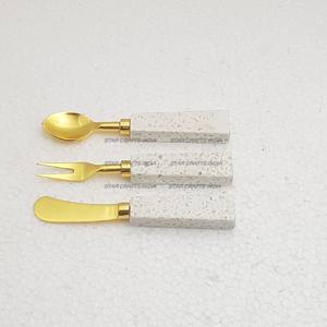 Ensemble de trois couverts en résine/marbre dernier cri ensemble de couverts en métal nouvelle cuillère et fourchette derniers couverts en métal argenterie - Product Image 5