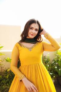 Vestido Maxi Estilo Anarkali Lehenga Choli, Acrílico, Manga Larga, Sin Arrugas, Protección Solar, para Mujer, Ropa de Fiesta - Product Image 5