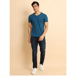 เสื้อยืดคอวีสไตล์โมเดิร์นสำหรับใส่สบายอเนกประสงค์เสื้อยืดผ้าฝ้าย100% ครึ่งแขนยืดได้สำหรับสวมใส่สบายทุกวัน - Product Image 1