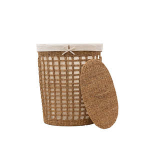 Handmade Seagrass Laundry Hamper Woven <b>Tall</b> Basket with Liner Natural Hyacinth <b>Storage</b> Organizer Eco Friendly Decor - Product Image 2