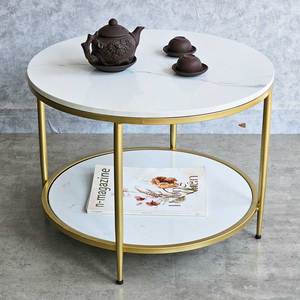 Modern Two-tiered <b>Sofa</b> <b>Table</b> with Stone Top & Iron Legs 60x60cm Living Room Furniture TT68274 - Product Image 2