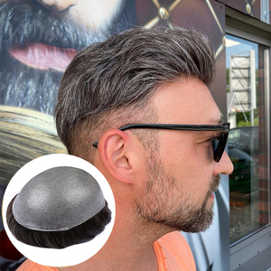 Prothèse capillaire pour <span class=keywords><strong>homme</strong></span> en <span class=keywords><strong>cheveux</strong></span> naturels, base en PU ultra-fine, couleur gris poivre et sel, système de remplacement capillaire pour <span class=keywords><strong>homme</strong></span> - Product Image 1