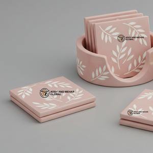 Most Demanded Handmade <b>Pink</b> & White Bone Inlay <b>Coaster</b> Set Floral Pattern for Interior Decoration Available for Worldwide Supply - Product Image 5