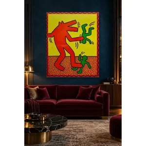 Fida Keith Haring - Figurine tête de loup et hommes verts - Impression sur toile - Product Image 5