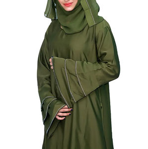 Vente en gros de robes longues islamiques modestes à manches longues, de style traditionnel musulman, en taille plus, avec hijab, motifs unis - Product Image 3