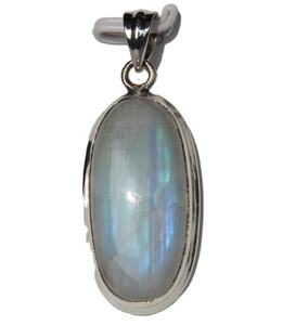 Colgante de Cabujón de Piedra Lunar Azul con Precio de Mayoreo, Plata de Ley 925, Estilo Bohemio, Chapado en Rodio, Dijes Certificados por Terceros - Product Image 1
