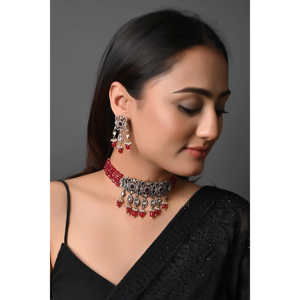 Gargantilla de diamante americano de rubí con pendientes, conjunto de joyas de cobre fino y diamantes de imitación para fiesta de boda y regalo - Product Image 2