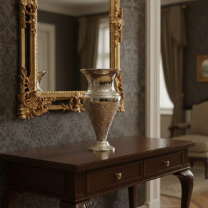 Jarrón de Aluminio Plateado con Patrón Grabado Elegante, Urna Metálica Altamente Detallada, Decoración de Estilo Europeo de Lujo, Jarrón Decorativo Residencial de Alta Gama - Product Image 3