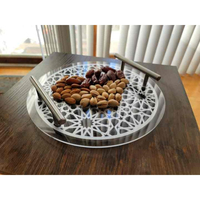 Plateau décoratif en aluminium pour le Ramadan de calligraphie arabe dorée sûr avec couvercle en verre utilisé pour l'occasion spéciale de l'Aïd d'Inde