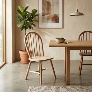 Solid Teak Wood Windsor <b>Living</b> <b>Room</b> <b>Chair</b> Handcrafted Spindle Backrest Accent <b>Chair</b> Natural Wooden Side Seating Furniture item - Product Image 3
