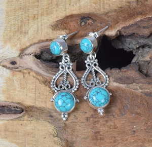 Joyería de moda para mujer, pendientes de tuerca de Plata de Ley 925 azul turquesa, piedra preciosa de 2 piedras de diciembre - Product Image 2