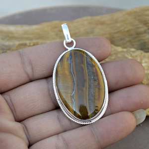 Top Quality Natural <b>Tiger</b> <b>Eye</b> Oval Cabochon Solid 925 Sterling Silver Plated Designer Bezel Pendant Women's Wholesale <b>Jewelry</b> - Product Image 4