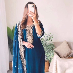 Presentamos la Nueva Colección de Conjuntos de Top con Pantalón y Dupatta, Tela de Satén de Seda con Bordado, Vestido para Fiesta - Product Image 1