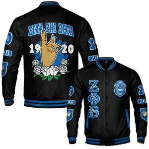 Zeta Phi Beta 1920 Greek Life Varsity Jacket Sorority Blue <b>White</b> Letterman ZPB Chenille Patch Founders Day Wear - Product Image 6