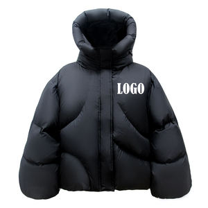 Blouson matelassé noir à capuche pour homme, épais, rembourré de duvet, coupe-vent, décontracté, court, coupe ample, fermeture éclair, couleur unie, pour l'hiver - Product Image 1