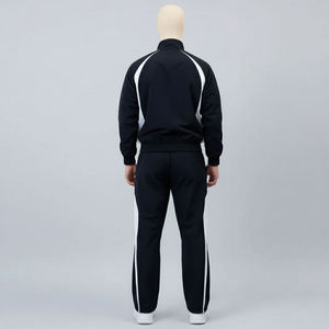 Ensemble de survêtement homme noir et blanc à rayures, fermeture éclair intégrale, col montant, style sportif, respirant, coupe régulière, longueur intégrale, en polyester, idéal pour l'automne - Product Image 2