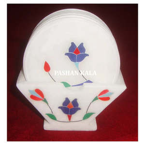 Exclusive Round Shape <b>White</b> Marble With Fine Finishing Polished Tea <b>Coaster</b> Set Best Selling And Table Decor Accessories Item - Product Image 1