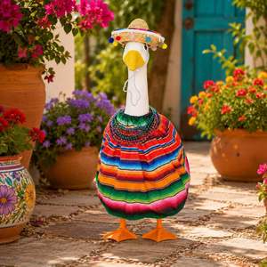 Mexican Fiesta Goose Costume Colorful Striped <b>Dress</b> Straw Sombrero Beaded Necklace Porch Statue Decoration - Product Image 6