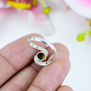 Natural Tiger Eye Stone <b>Ring</b> for Men & Women Premium Sterling Silver Adjustable Tiger Eye <b>Crystal</b> <b>Ring</b> Protective Stone Jewelry - Product Image 3